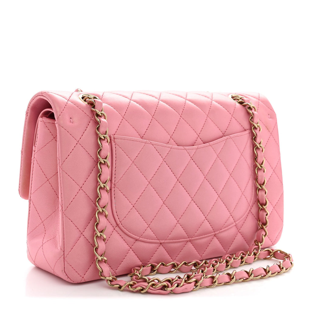 Iridescent Calfskin Quilted Medium Double Flap Pink