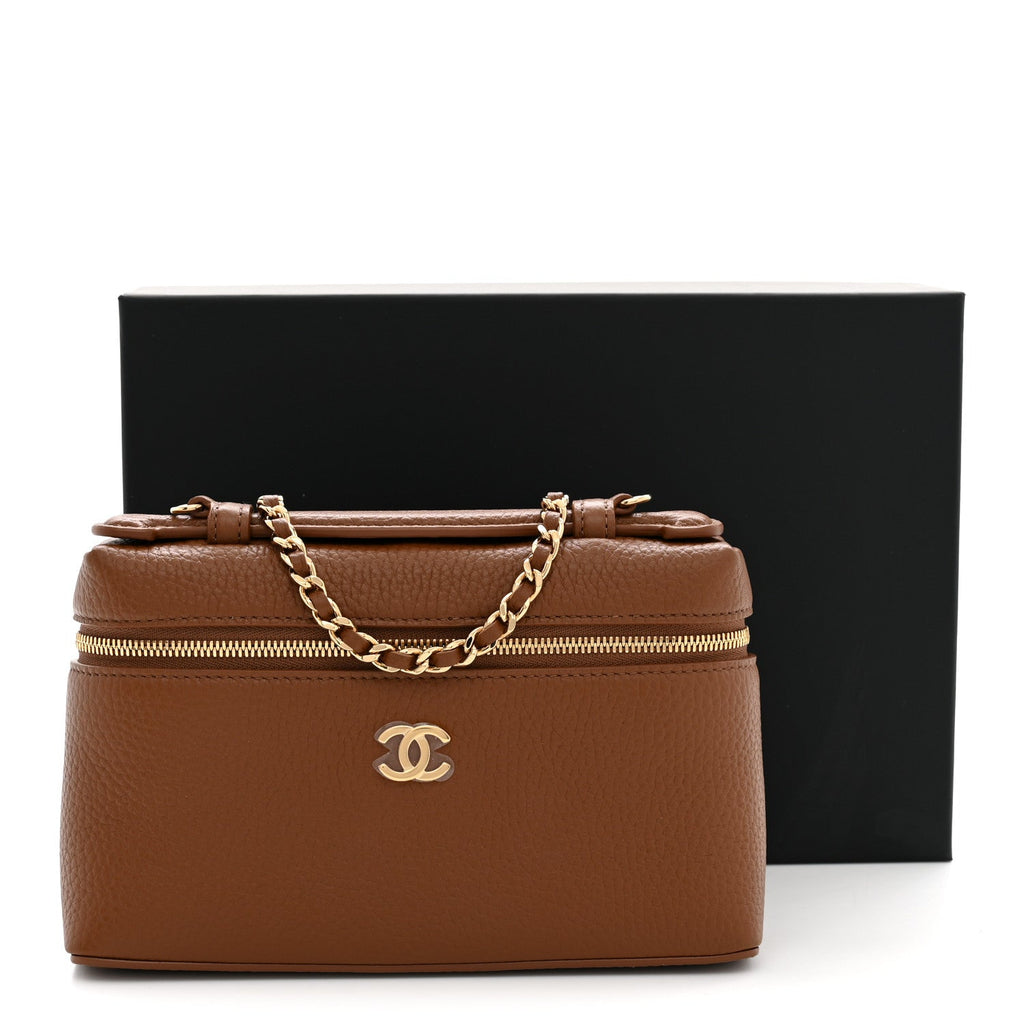 Grained Calfskin Small Supple Trapeze Vanity With Chain Camel