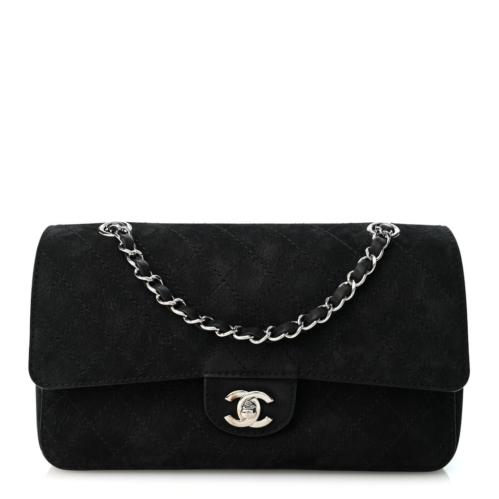 Suede Quilted Medium Double Flap Black