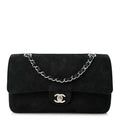 Suede Quilted Medium Double Flap Black