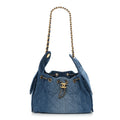 Washed Denim Quilted Small Chanel 25 Handbag Blue