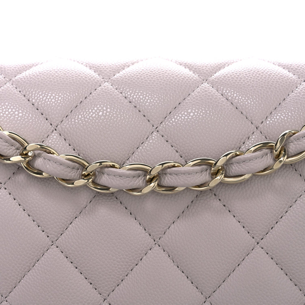 Caviar Quilted Jumbo Double Flap Light Purple