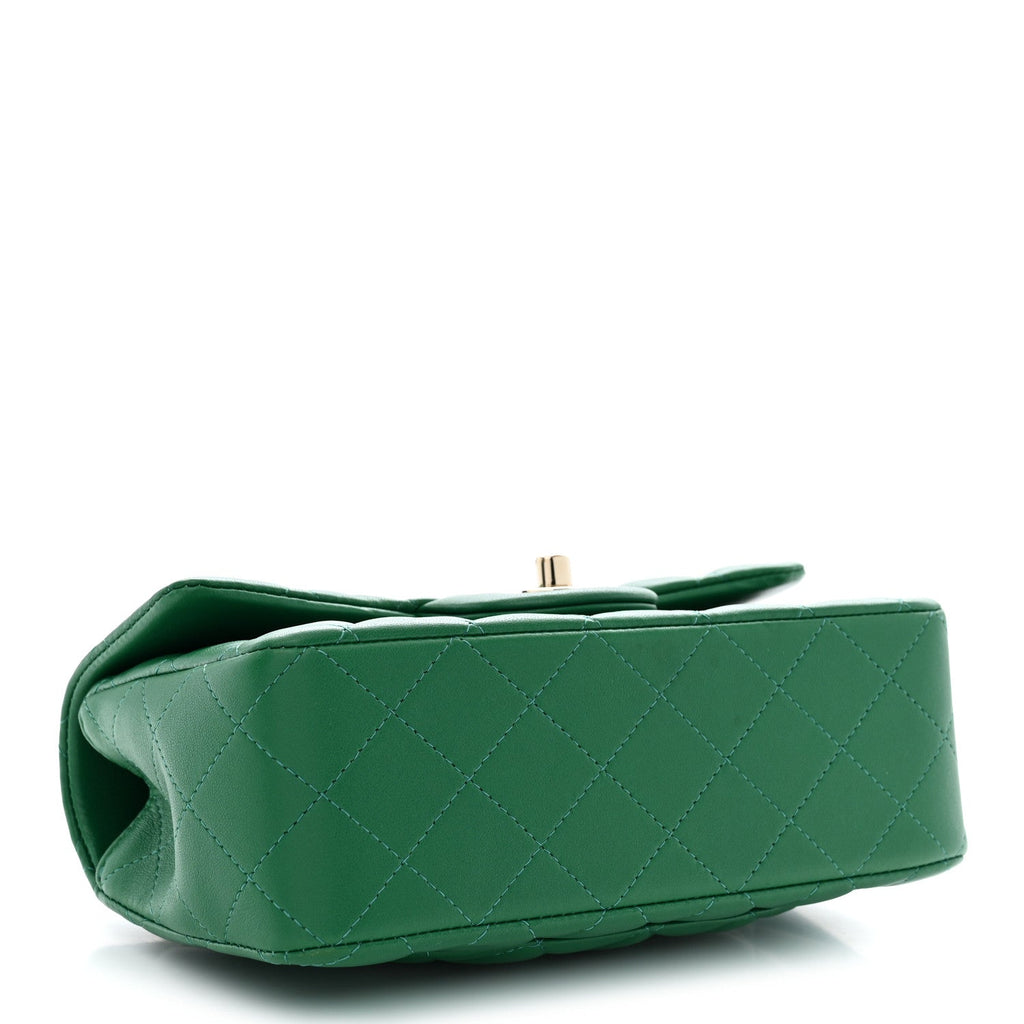 Lambskin Quilted Mini Top Handle Rectangular Flap Green