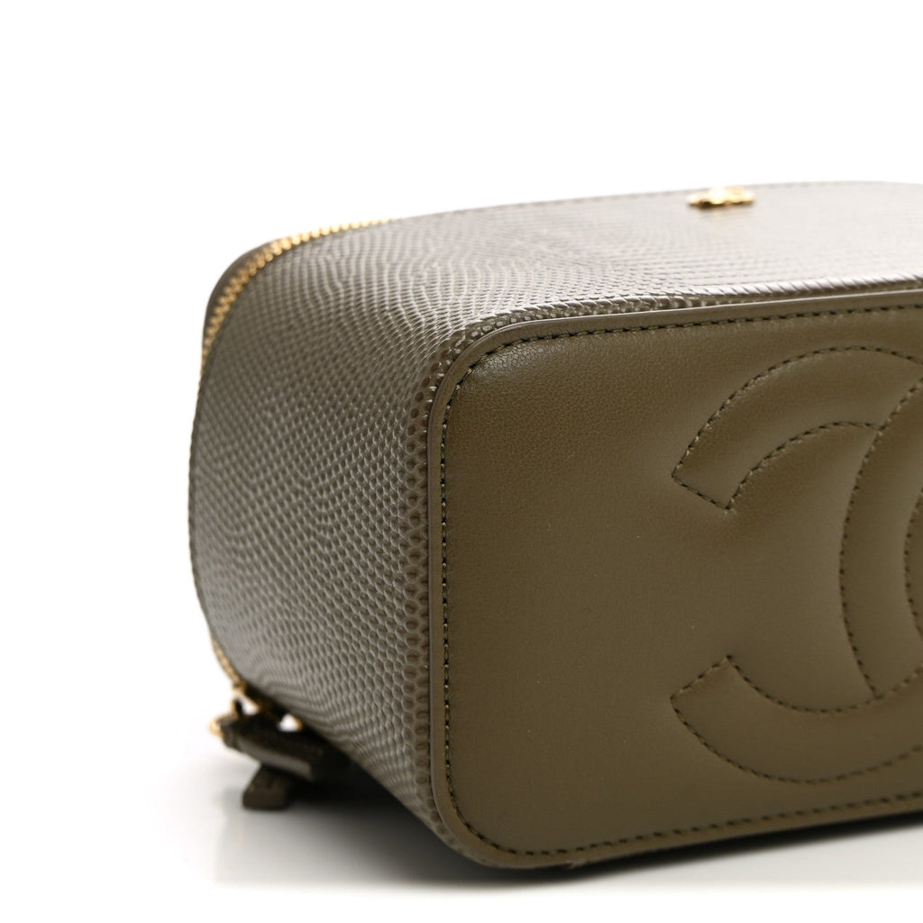 Calfskin Lizard Embossed Top Handle Vanity With Chain  Dark Khaki