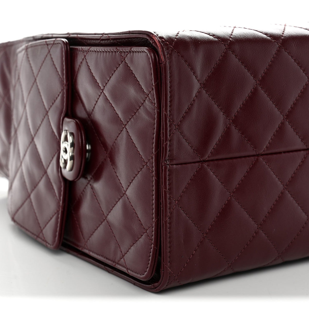 Shiny Crumpled Calfskin Quilted Medium Chanel 25 Handbag Dark Burgundy