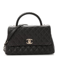 Caviar Quilted Small Coco Handle Flap Dark Brown
