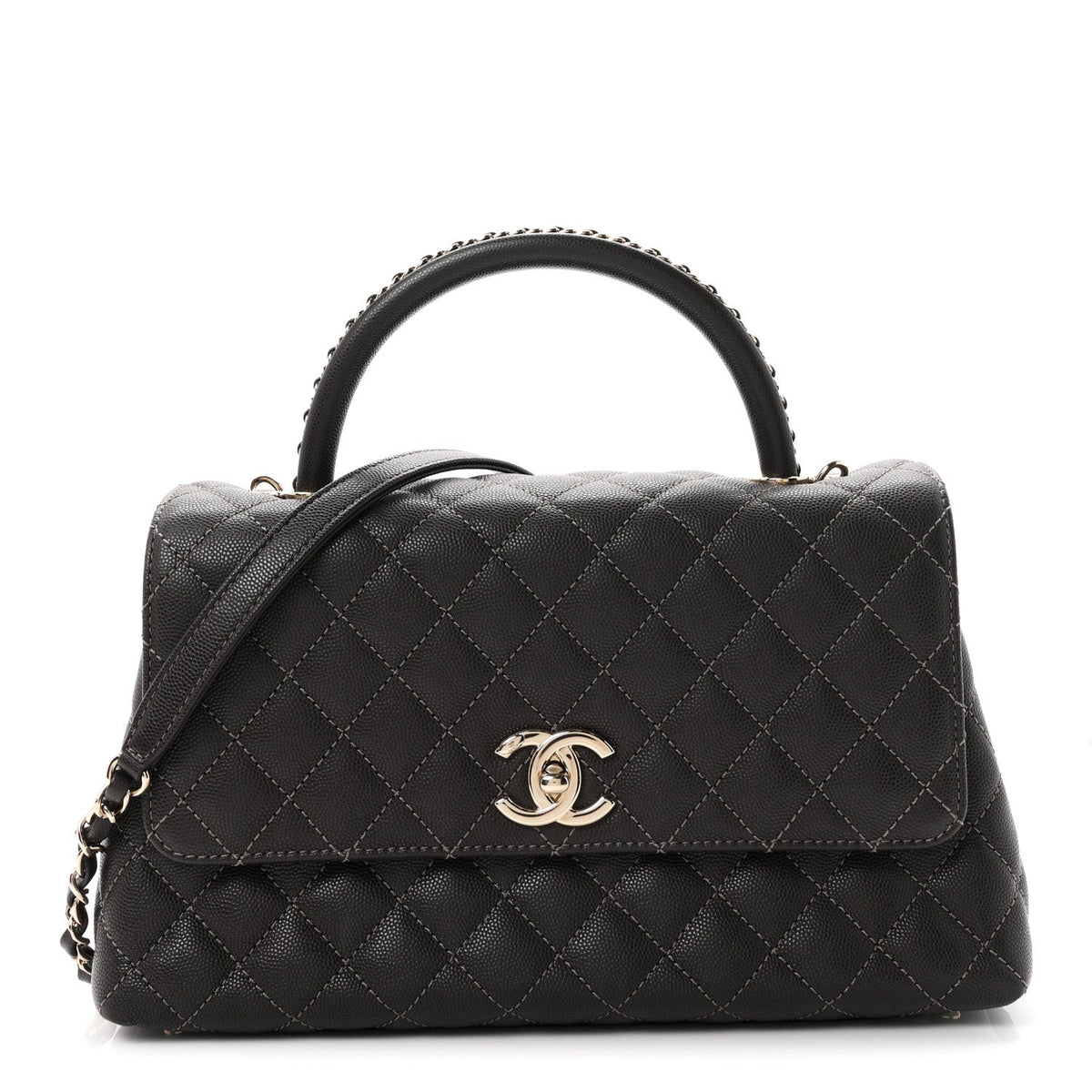 Caviar Quilted Small Coco Handle Flap Dark Brown