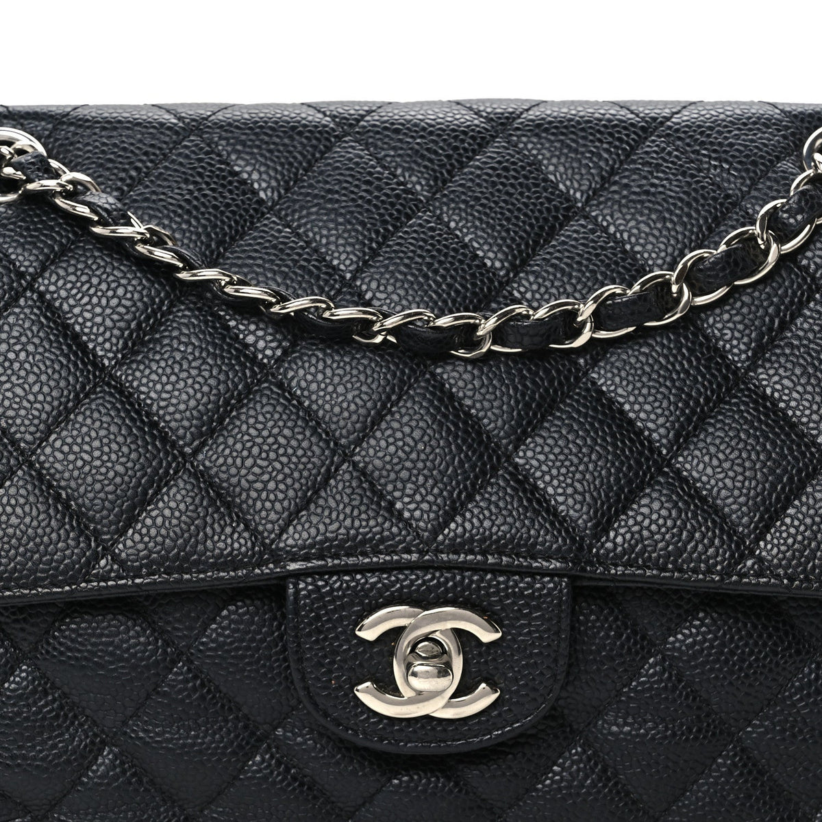 Caviar Quilted Medium Double Flap Black