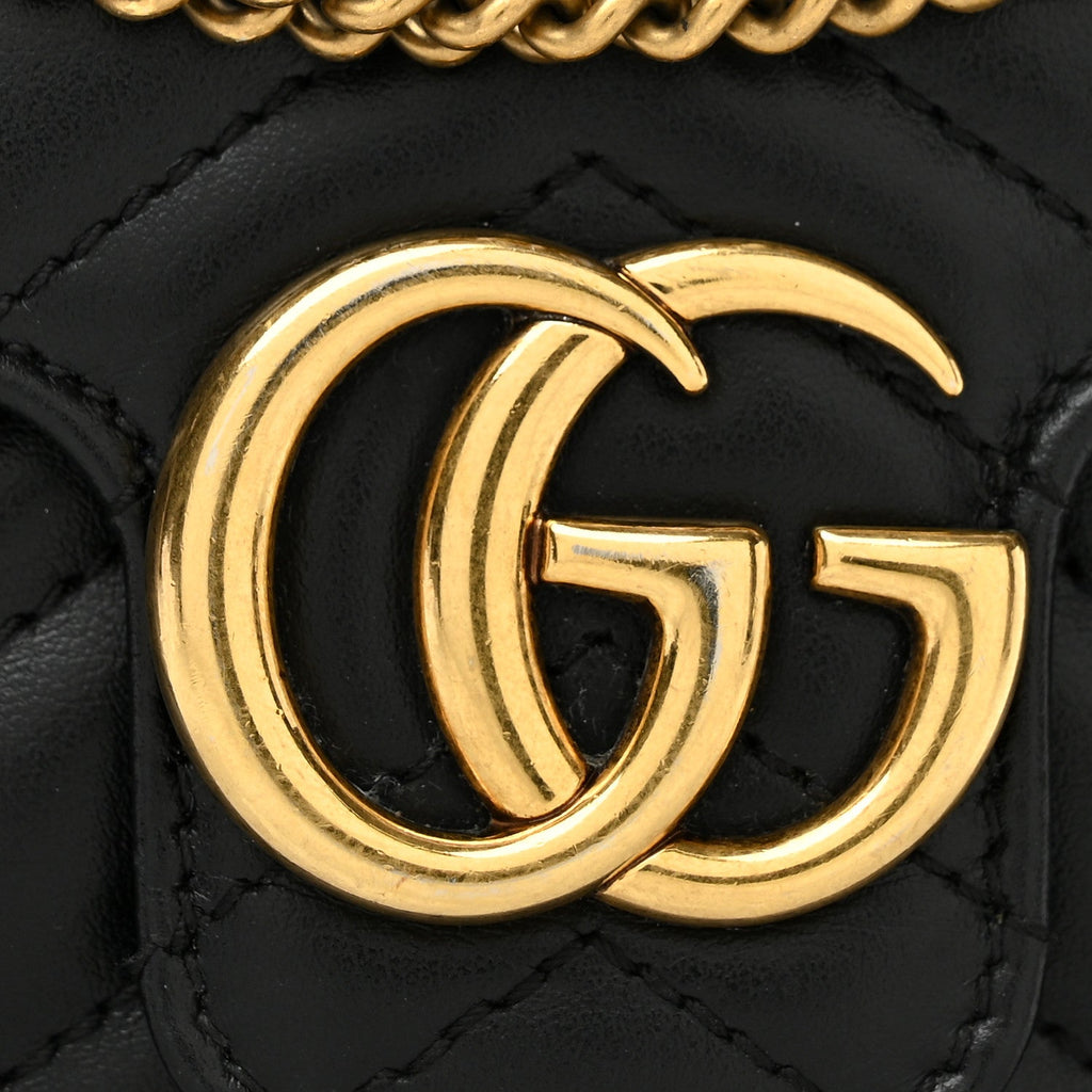 Calfskin Matelasse Super Mini GG Marmont Shoulder Bag Black