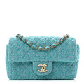 Wool Tweed Quilted Mini Rectangular Flap Turquoise Light Blue
