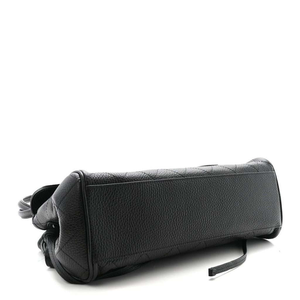 Grained Calfskin Stitched Urban Essentials Small Shopping Bag Black