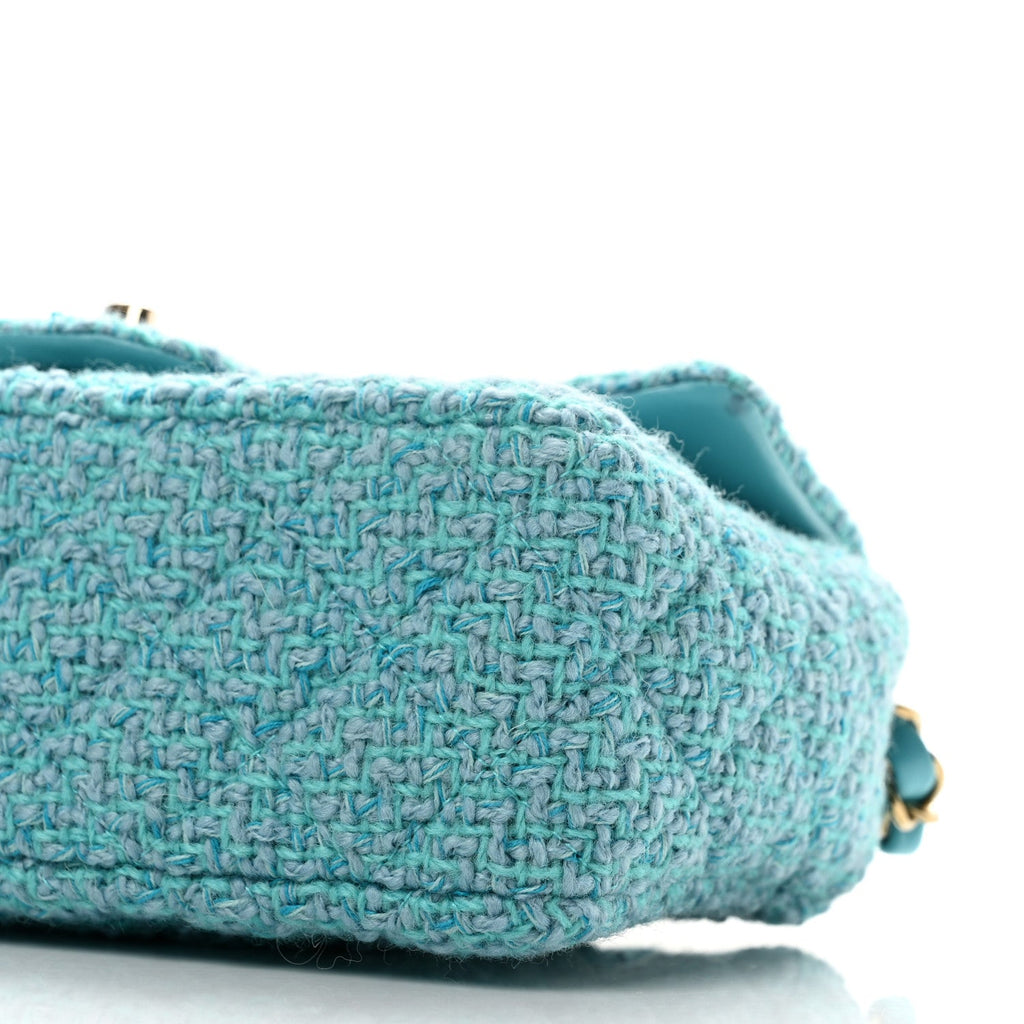 Wool Tweed Quilted Mini Rectangular Flap Turquoise Light Blue