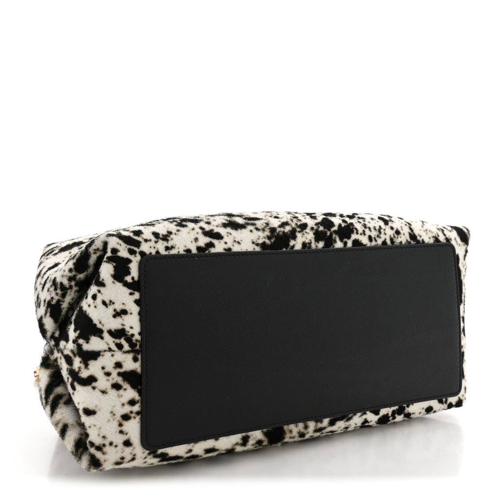 Lambskin Pony Hair Printed Clutch With Chain Black White