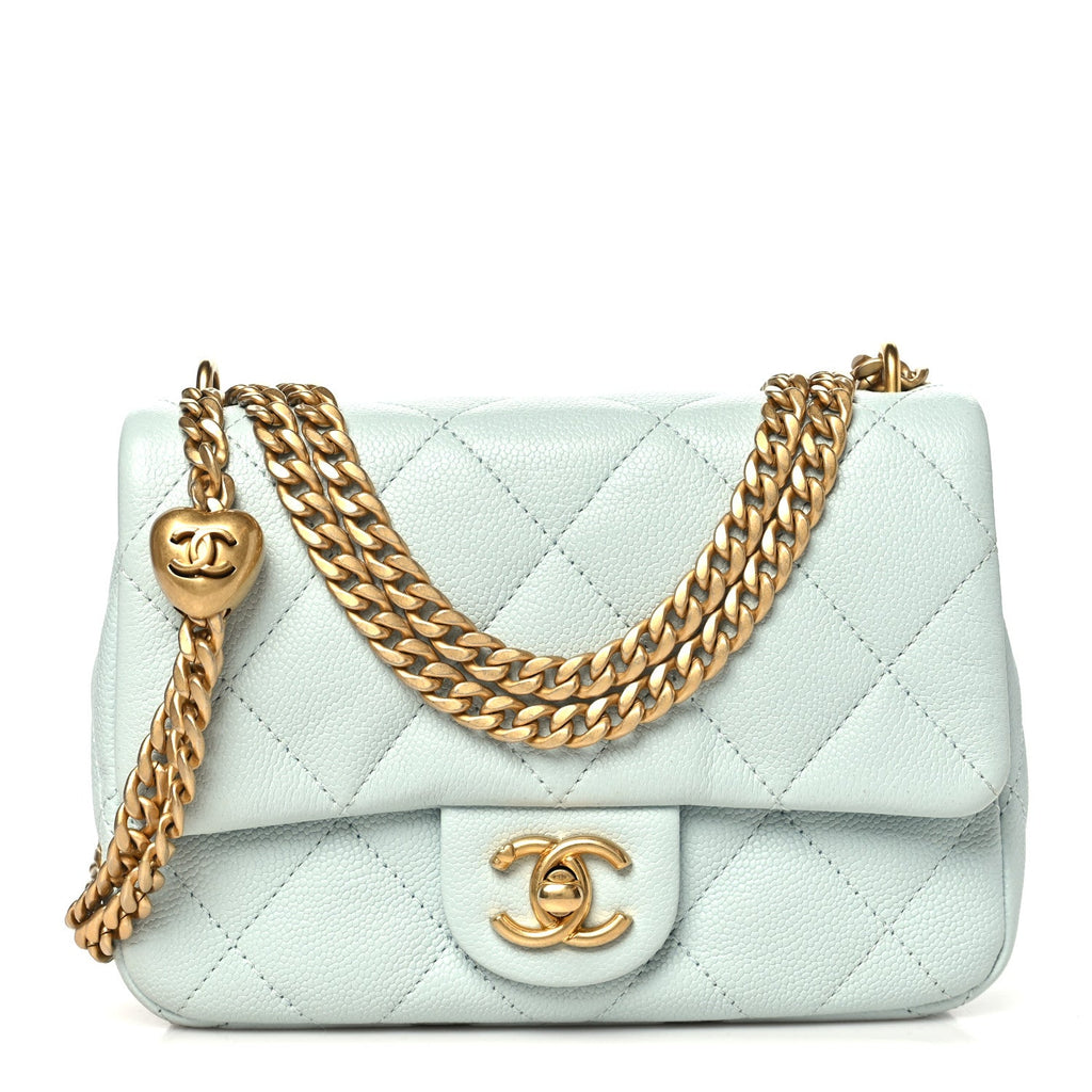 Caviar Quilted Mini Sweetheart Flap Light Blue