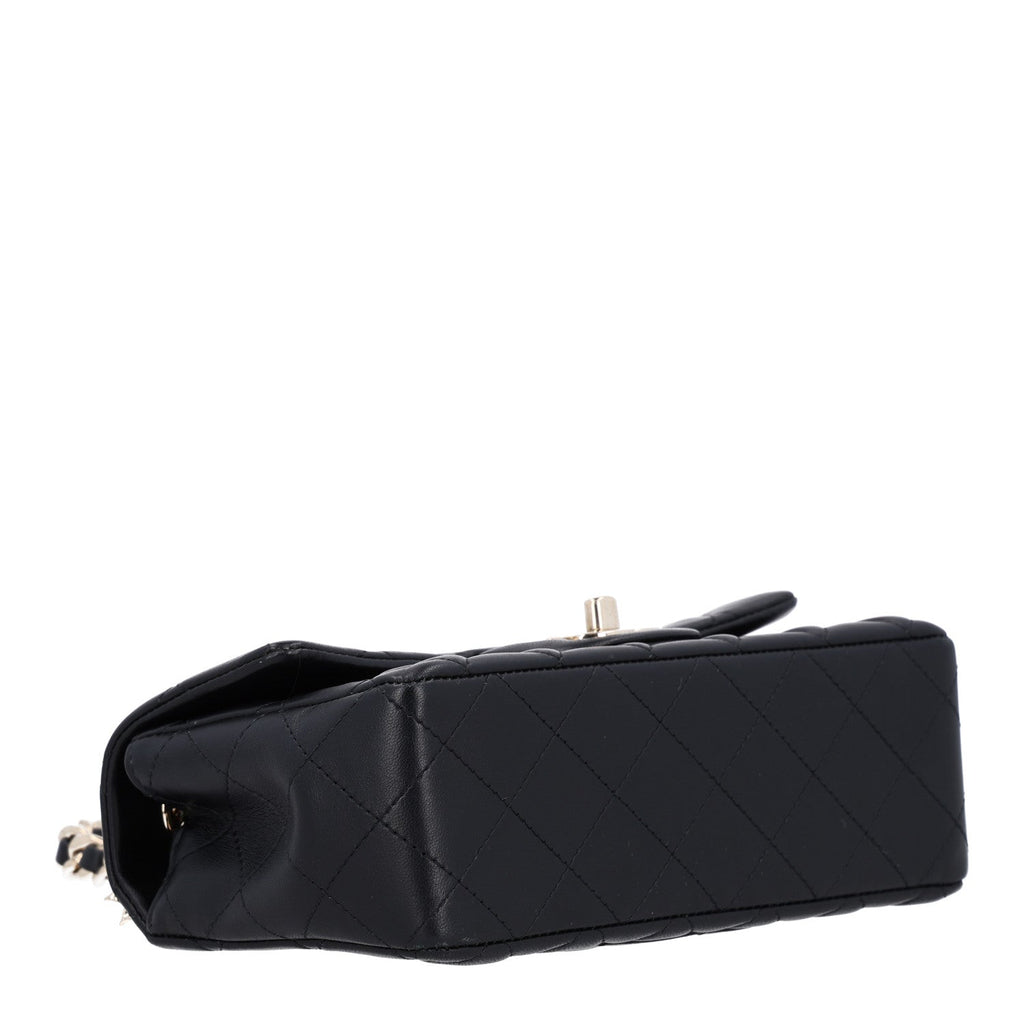 Lambskin Quilted Mini Coco Charms Rectangular Flap Black