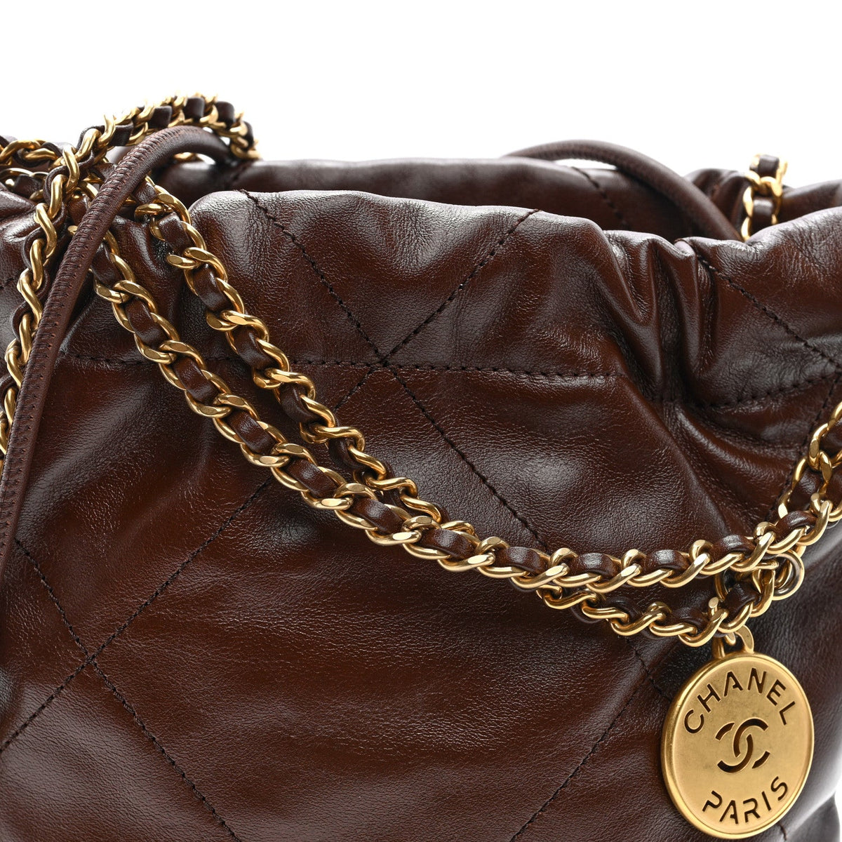 Shiny Calfskin Quilted Mini Chanel 22 Brown