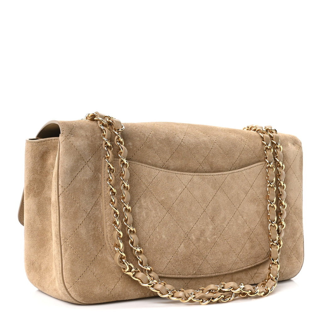 Suede Calfskin Small Souplissimo Maxi Flap Dark Beige