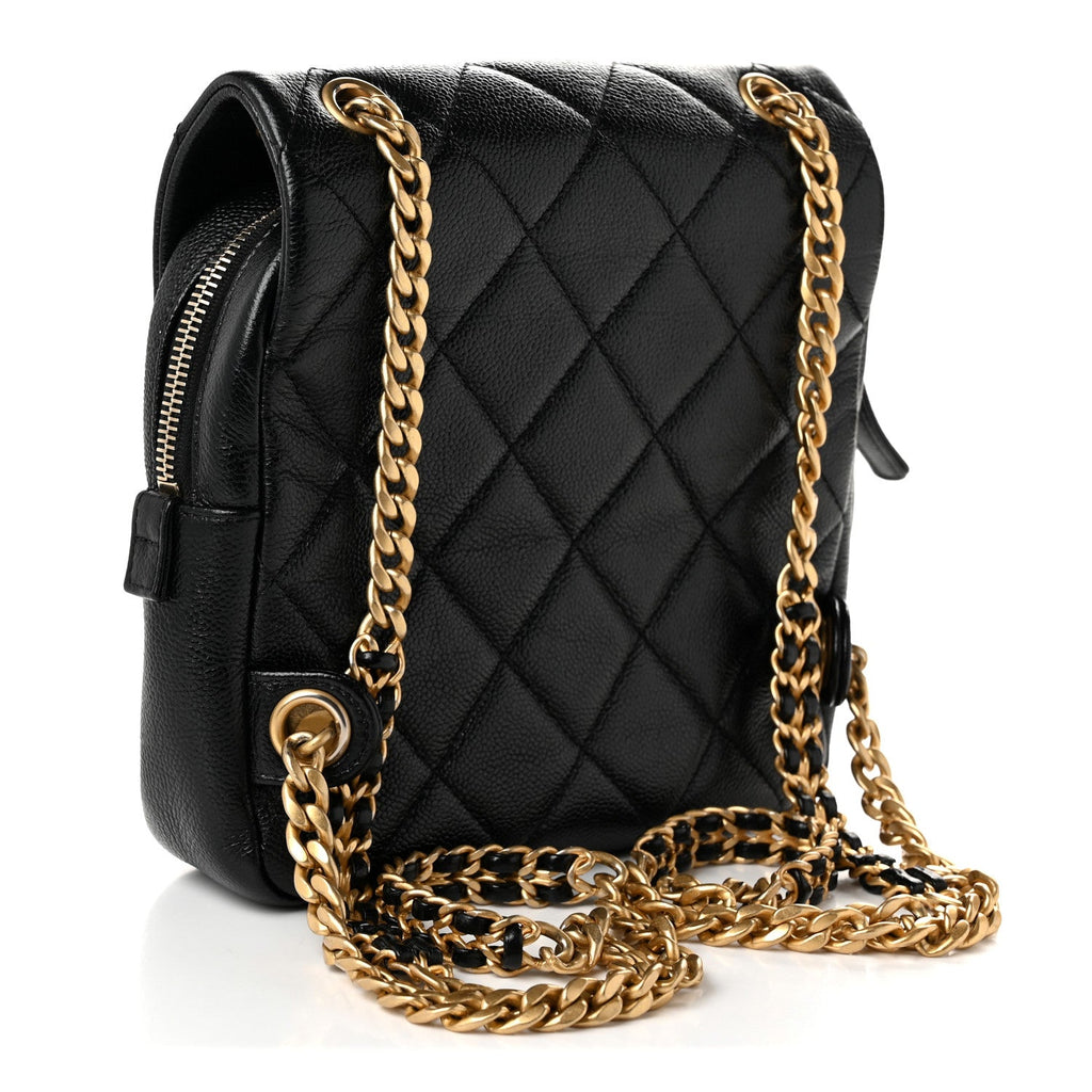 Shiny Caviar Quilted Chain Melody Backpack Black