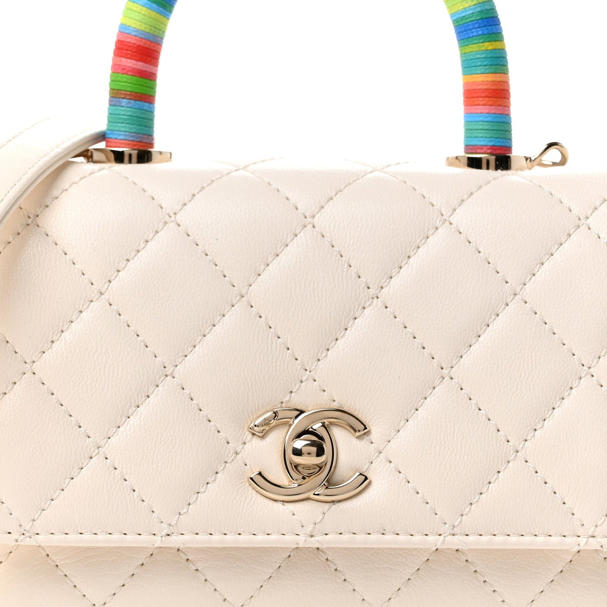 Goatskin Quilted Extra Mini Rainbow Coco Handle Flap White