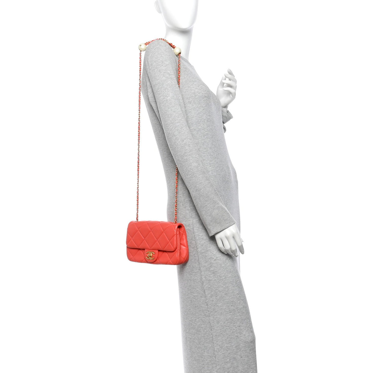 Lambskin Quilted Pearl Small Flap Dark Orange