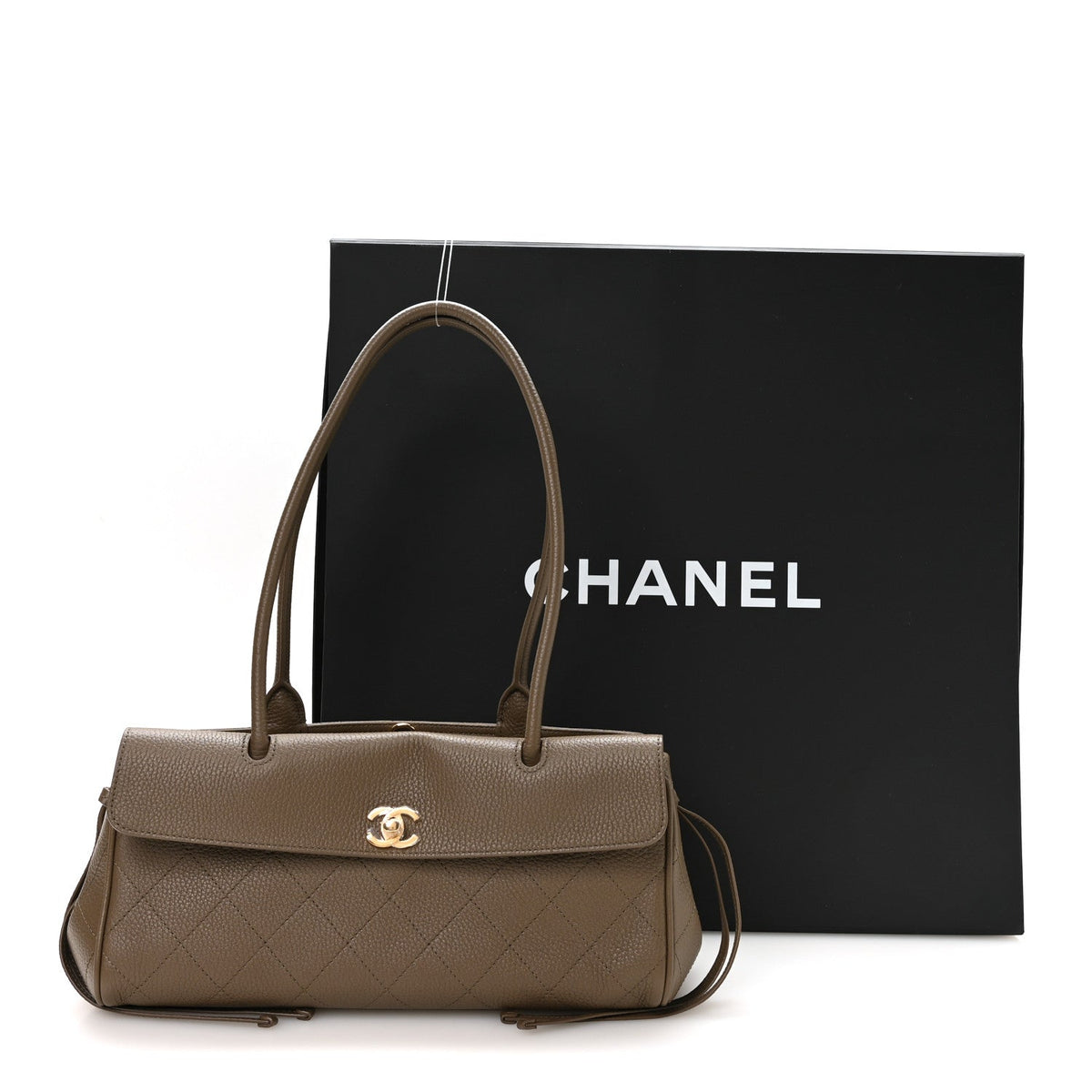 Grained Calfskin Stitched Urban Essentials Small Shopping Bag Dark Khaki