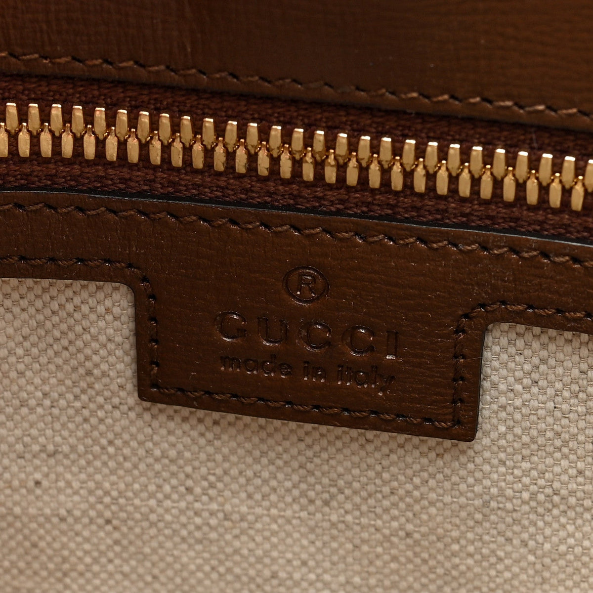 GG Supreme Monogram Textured Dollar Calfskin Web Small Retro Interlocking G Vertical Tote Bag Beige Ebony Brown Sugar