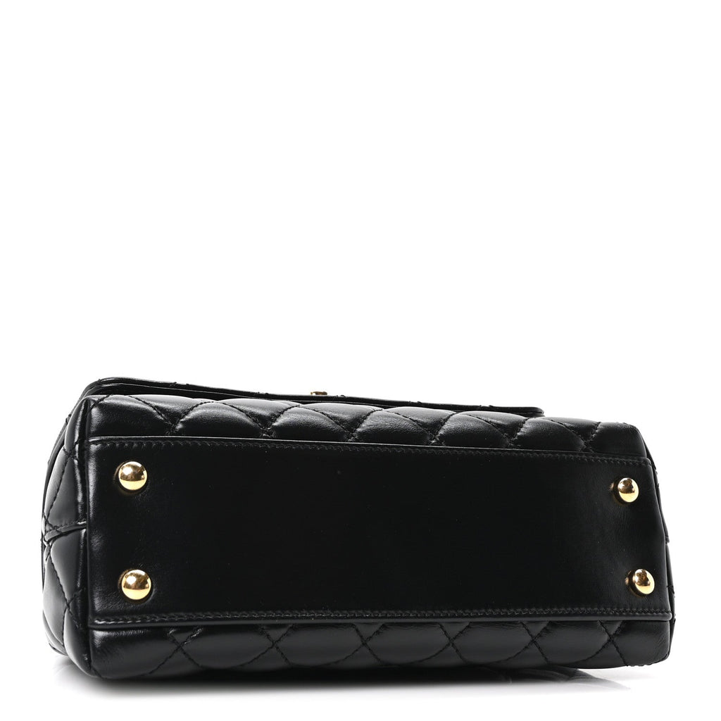 Shiny Calfskin Quilted Mini Coco Chain Gold Handle Flap Black