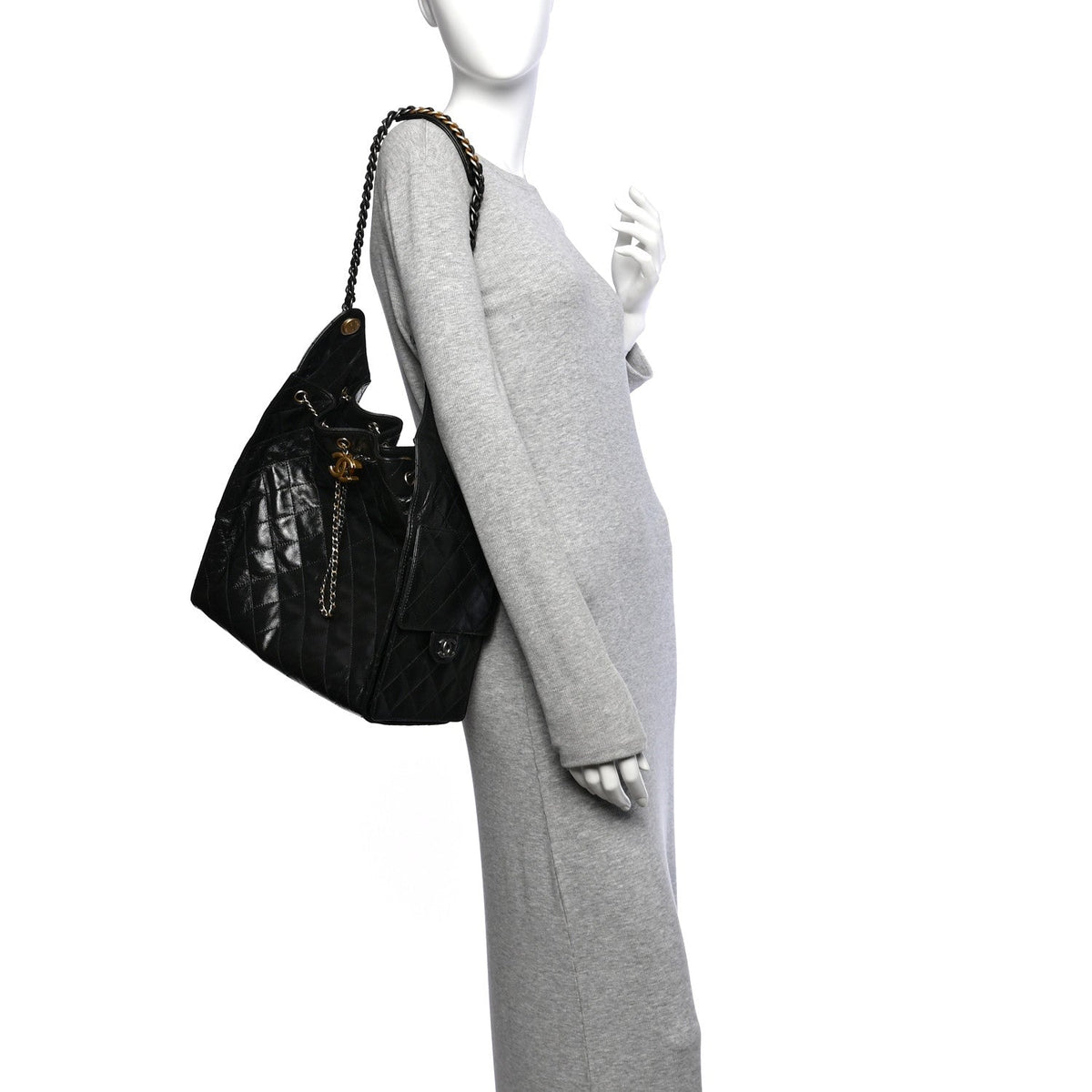 Shiny Crumpled Calfskin Quilted Medium Chanel 25 Handbag Black