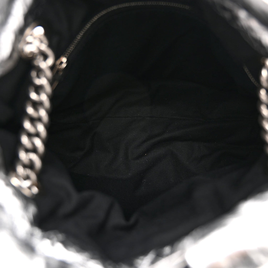 Crushed Calfskin Quilted Crush Small Tote Bag Silver