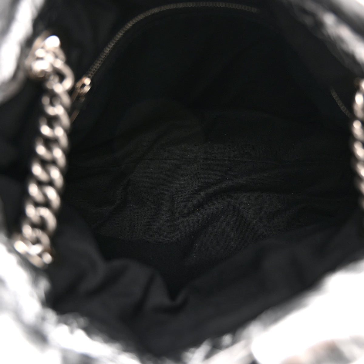 Crushed Calfskin Quilted Crush Small Tote Bag Silver