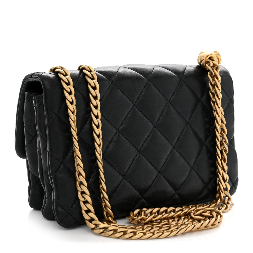 Lambskin Quilted Small Pillow Crush Flap Black