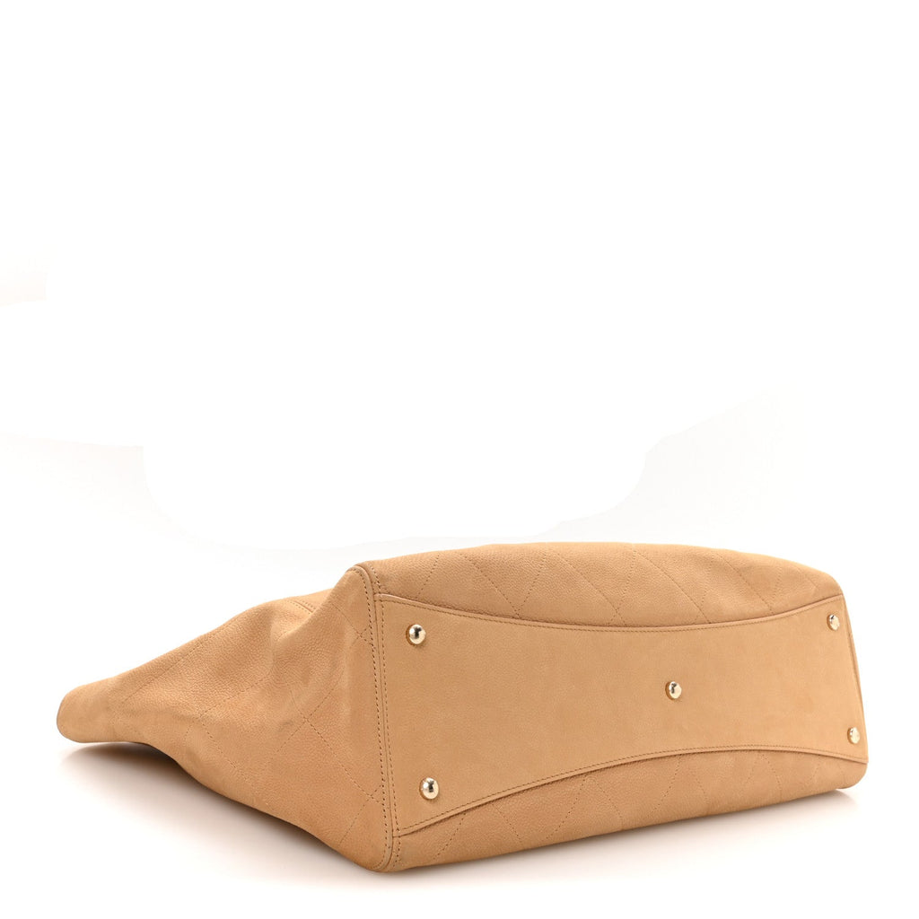 Nubuck Caviar Quilted Maxi Shopping Bag Beige