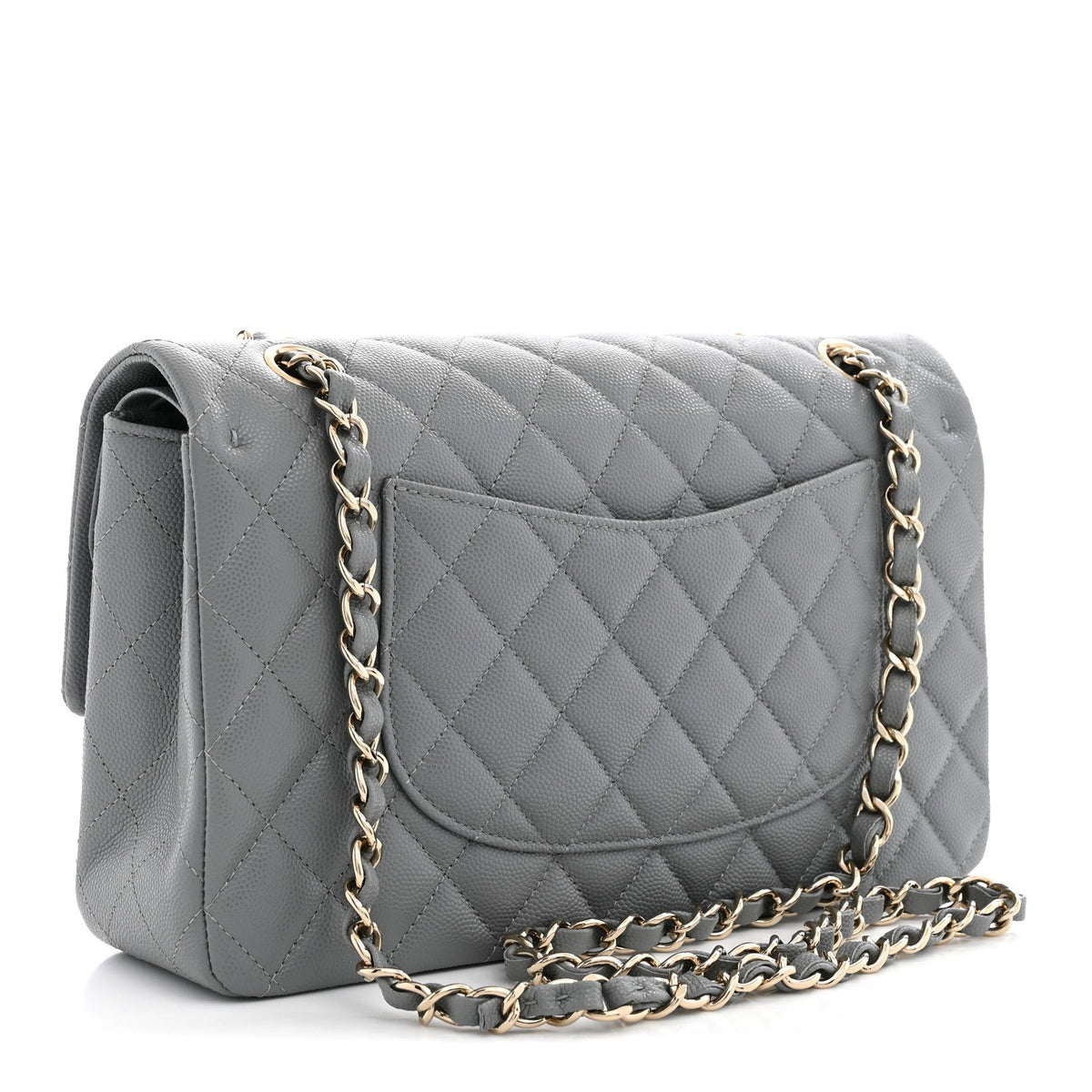 Caviar Quilted Medium Double Flap Grey