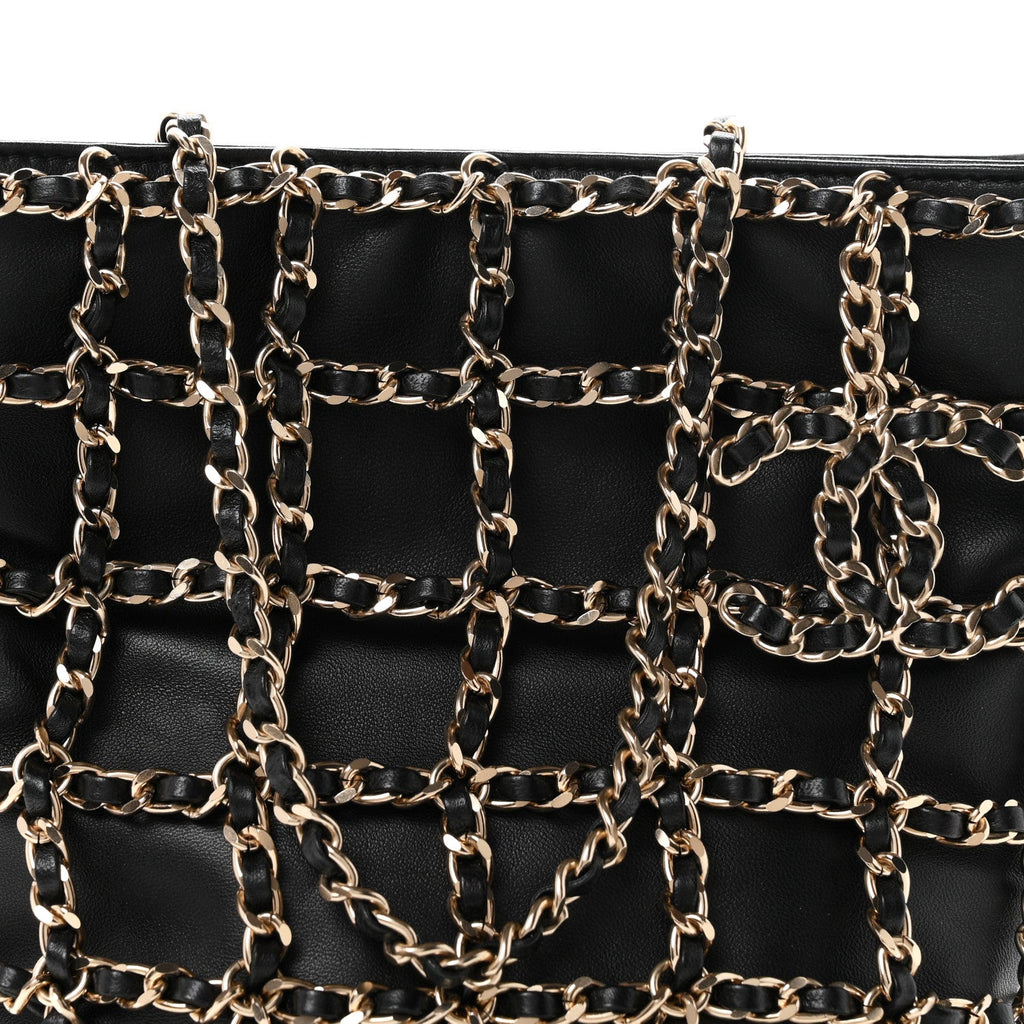 Lambskin Shopping Chain Tote Black