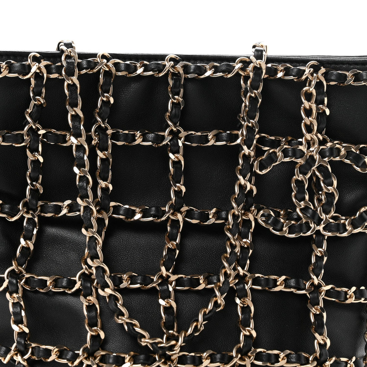 Lambskin Shopping Chain Tote Black