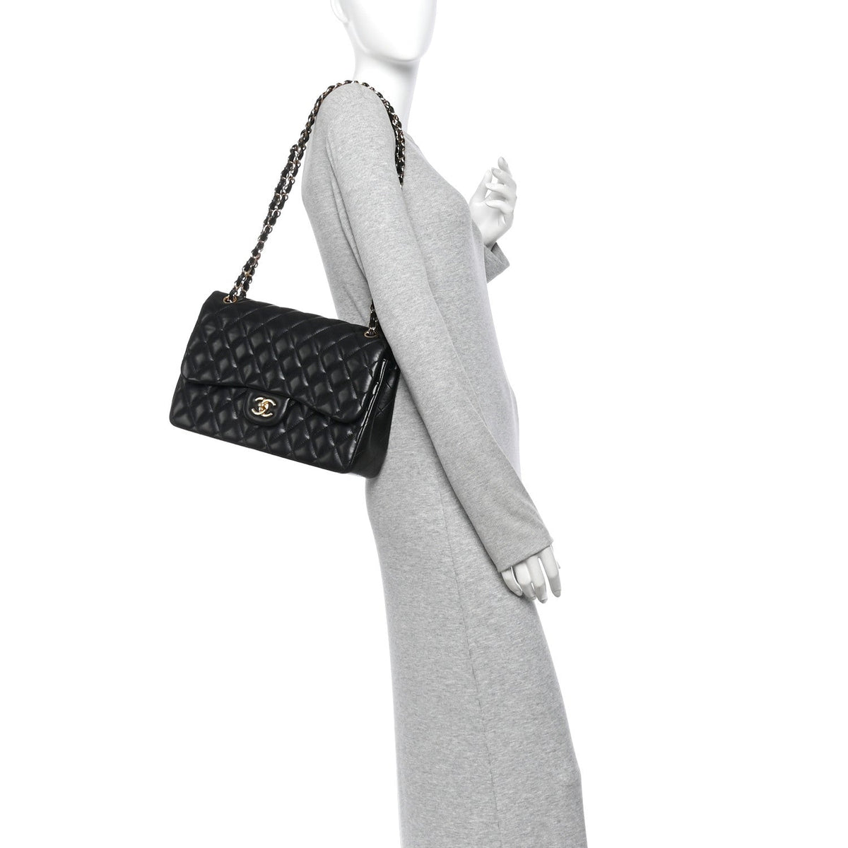 Lambskin Quilted Jumbo Double Flap Black