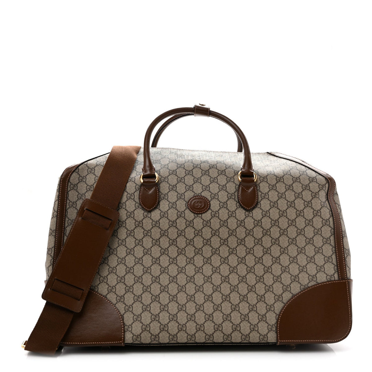GG Supreme Monogram Azalea Calfskin Retro Interlocking G Large Duffle Bag Beige Ebony Brown Sugar