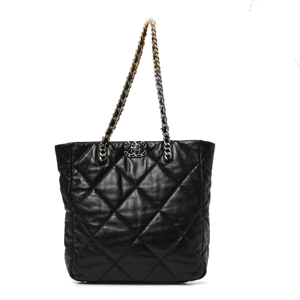 Lambskin Quilted Large Chanel 19 Shopping Tote Black