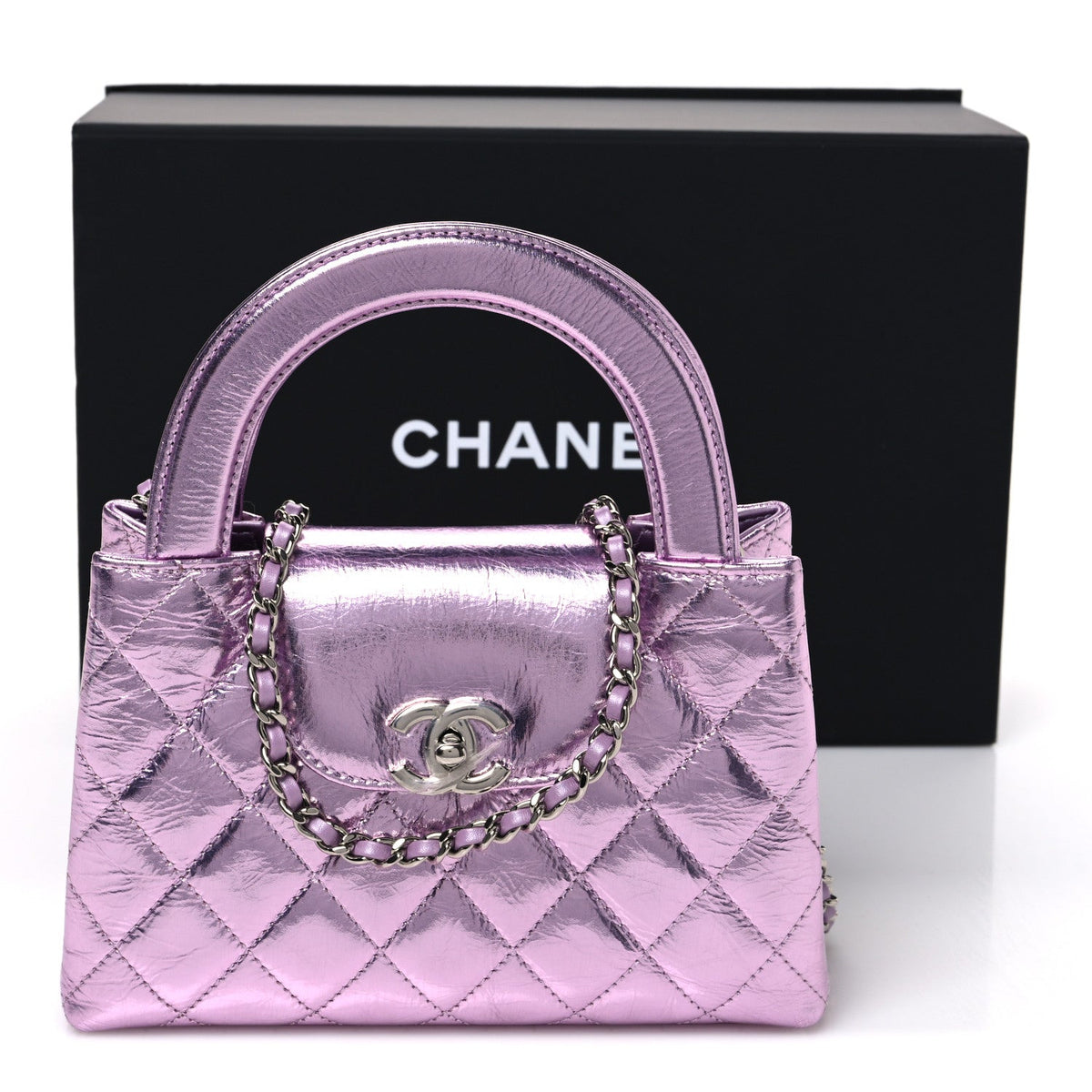 Metallic Aged Calfskin Quilted Nano Kelly Shopper Pink