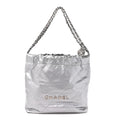 Metallic Calfskin Quilted Small Chanel 22 Silver
