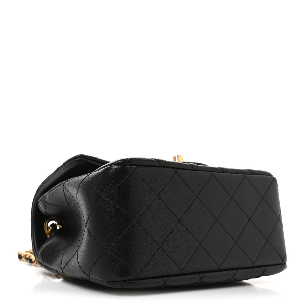 Lambskin Quilted Mini Pearl Crush Flap Black