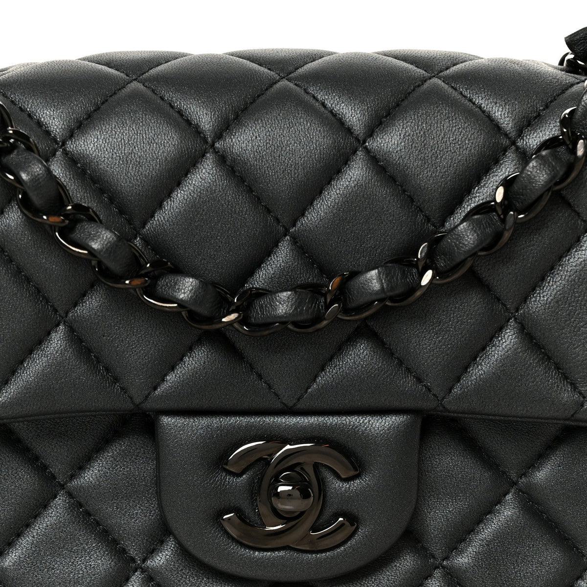 Pearly Lambskin Quilted Mini Rectangular Flap So Black