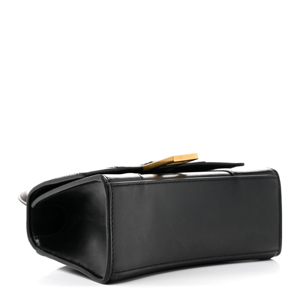 Shiny Box Calfskin Hourglass Top Handle Bag XS Black