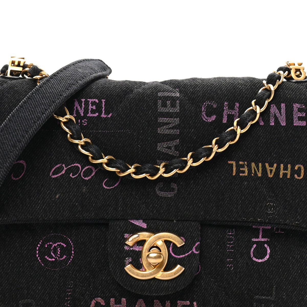 Denim Quilted Denim Mood Mini Rectangular Flap Black Multicolor