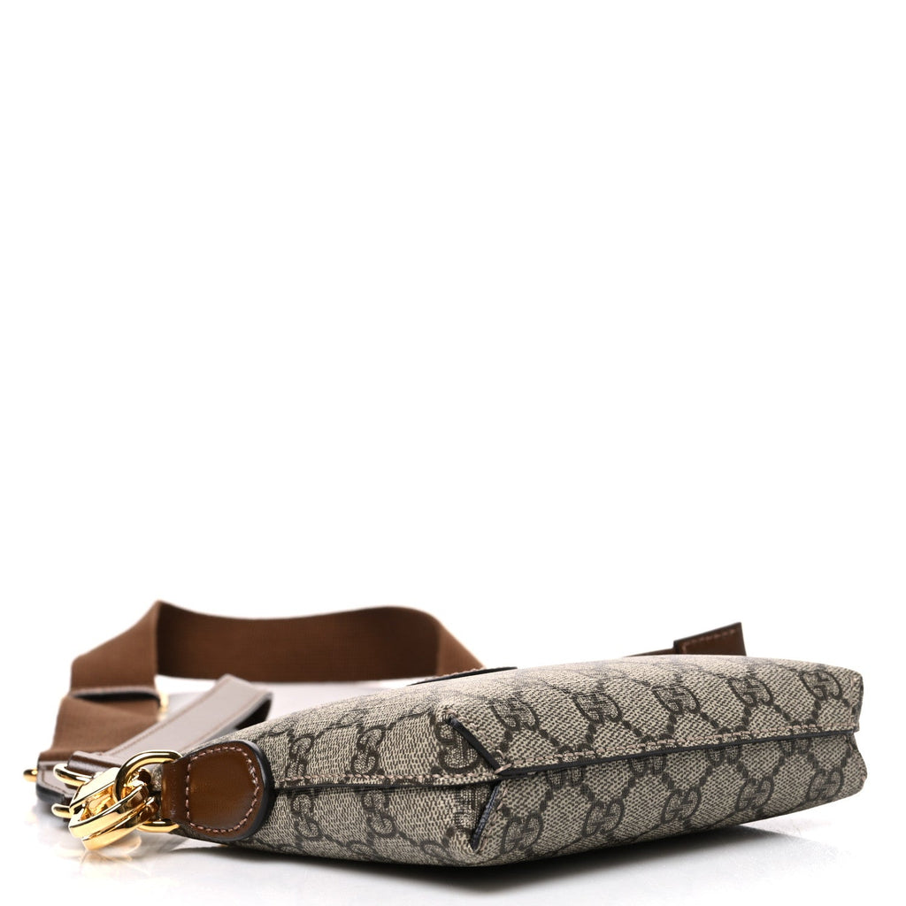 GG Supreme Monogram Azalea Calfskin Small Retro Interlocking G Wristlet Messenger Bag Beige Ebony Brown Sugar