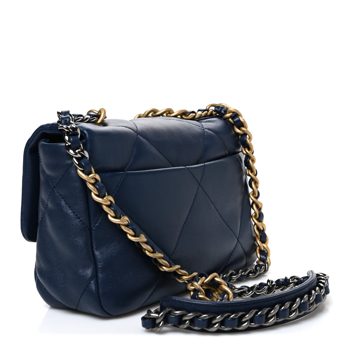 Lambskin Quilted Medium Chanel 19 Flap Navy Blue