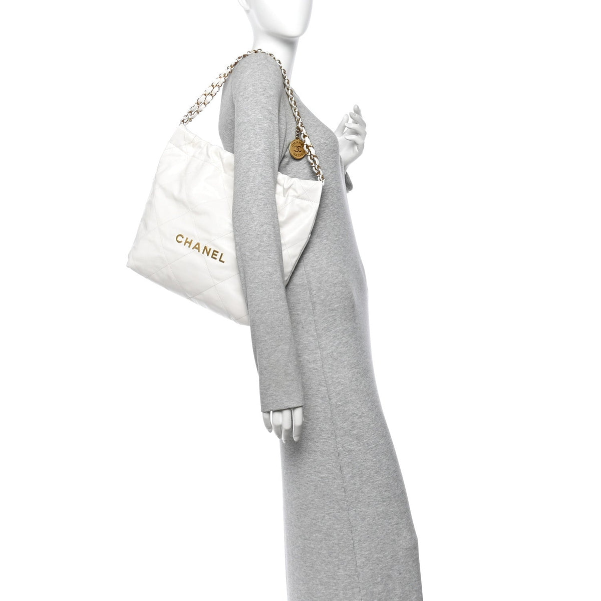 Shiny Calfskin Quilted Small Chanel 22 White