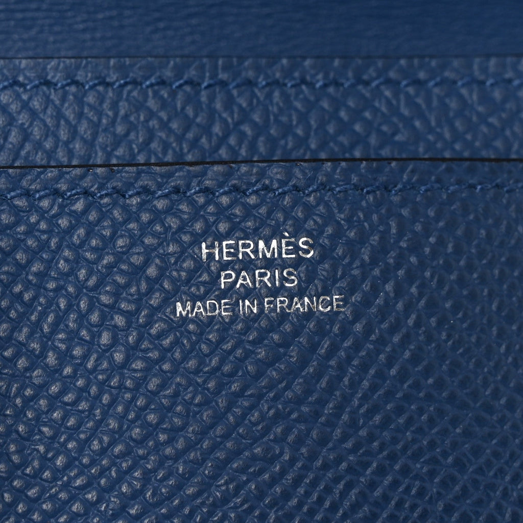 Epsom Hermesnap Card Holder Bleu Tie