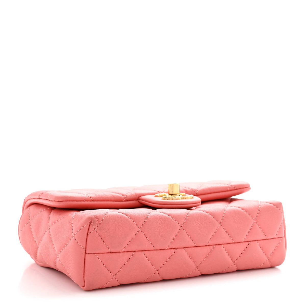 Lambskin Quilted Mini Quilted Handle Crush Flap  Pink