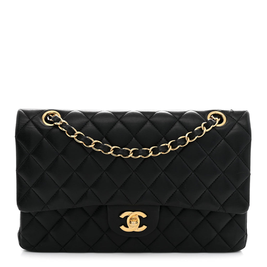 Lambskin Quilted Medium Double Flap Black
